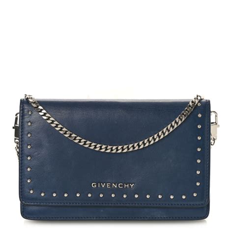 GIVENCHY Calfskin Studded Pandora Chain Wallet Navy